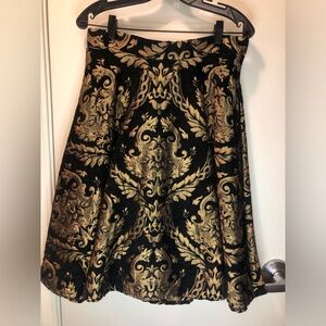 CHICKWISH -Black with Gold embroidered designs Full Swing Skirt.